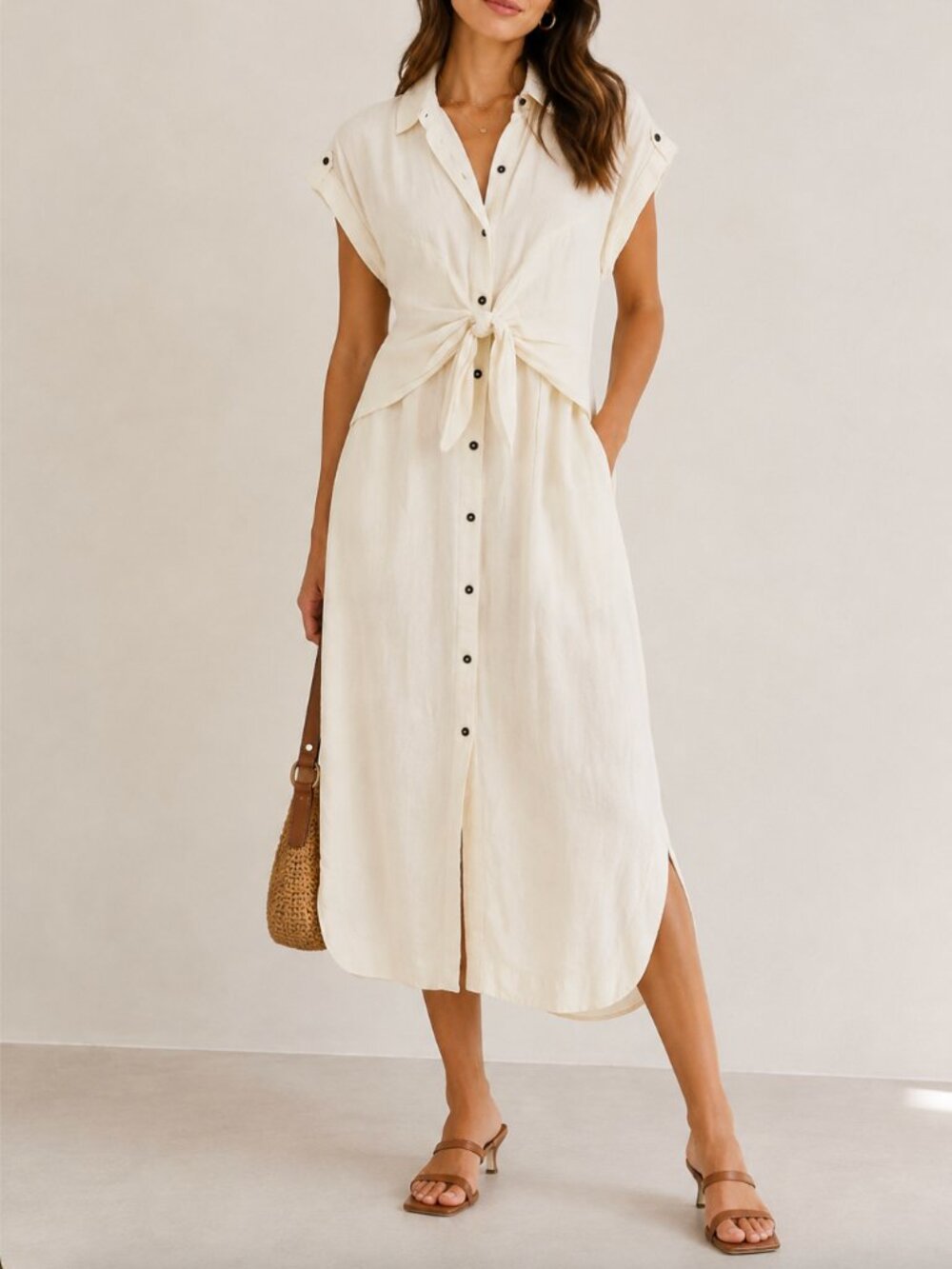 Maeve for Anthropologie Elspeth Linen Shirtdress White Size 6